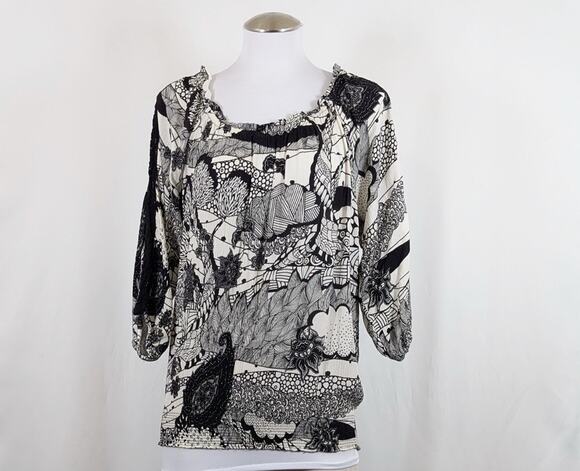 Desigual Tops - Desigual Top Black White Crinkle Melina Floral Print Peasant Women's Size S